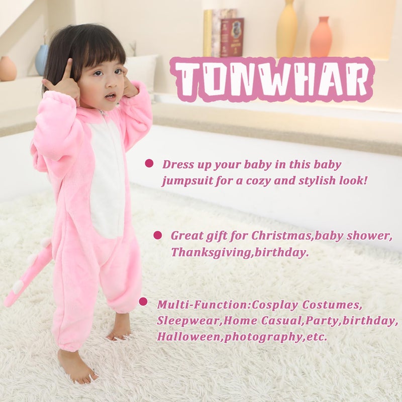 TONWHAR Infant And Toddler Halloween Cosplay Costume Kids' Animal Outfit Snowsuit(6-12 Months,Pink Dinosaur) - Image 5